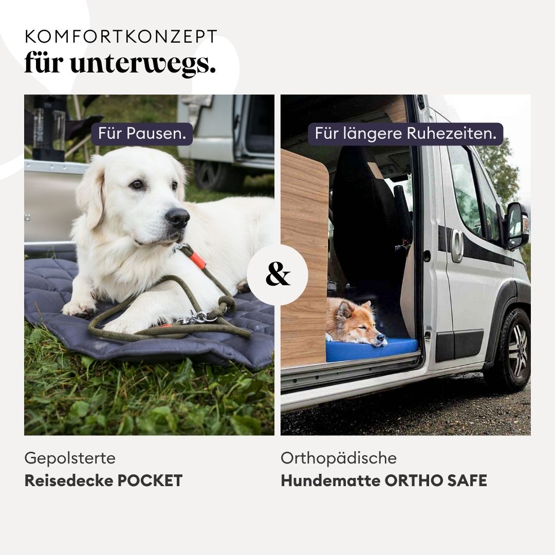 isartau Grafik zum Komfortkonzept der Hunde Reisedecke POCKET in Grau