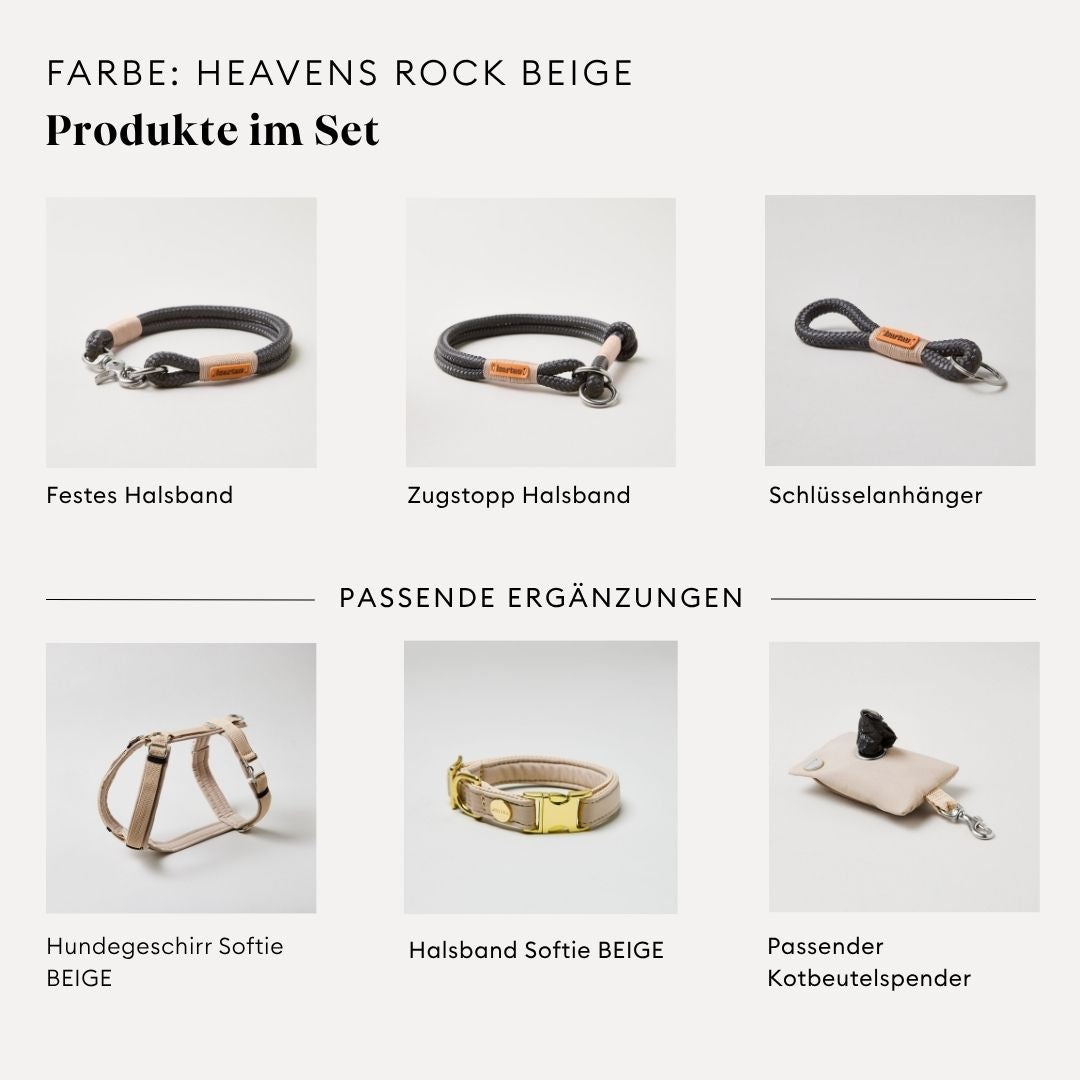 isartau Heaven's Rock Beige, Tauhalsband und Tauleine im Set kombiniert