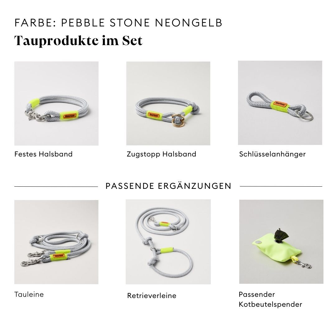 isartau Pebble Stone Neongelb, Farbkombination aus Tau und Takelung