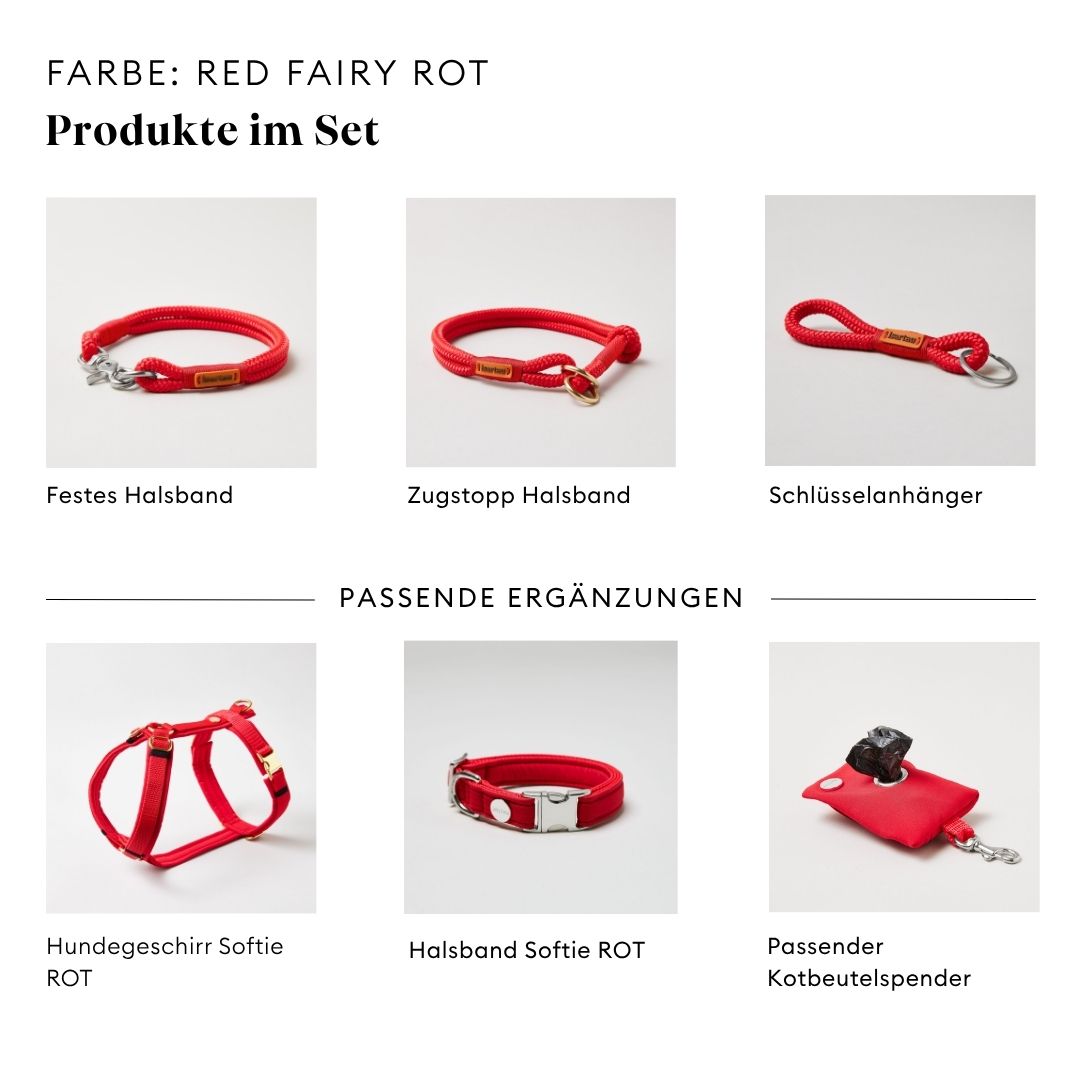 isartau Red Fairy Rot, Tauhalsband und Tauleine im Set kombiniert