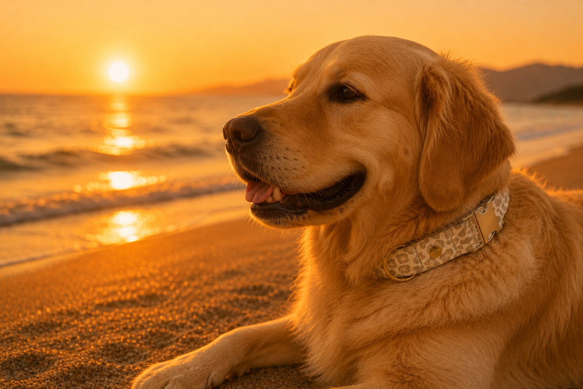 Golden Retriever in Designerhalsband Golden Leo, Größe XL