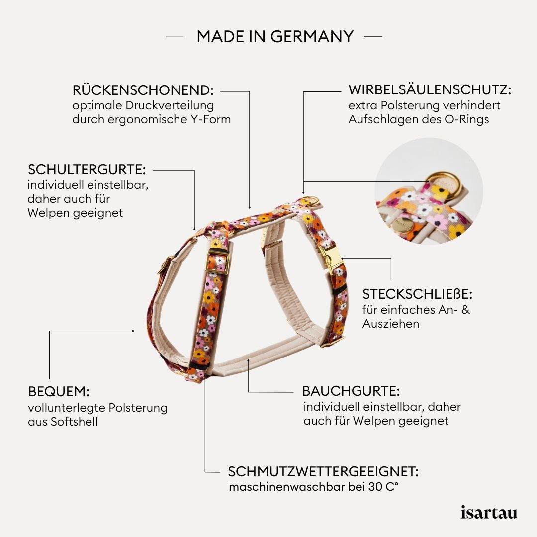 isartau Qualitätsmerkmale bei unserem Brustgeschirr im Design BLUMENMEER