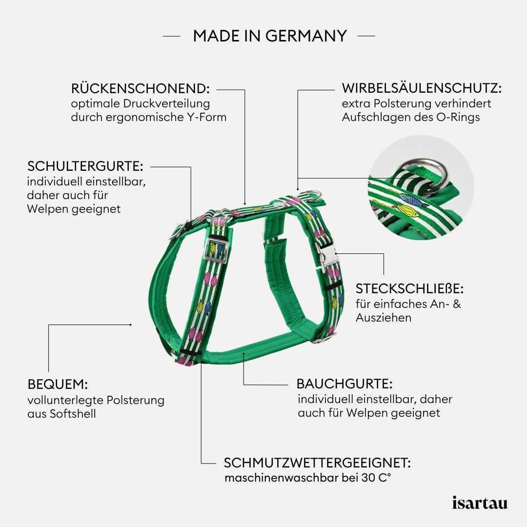 isartau Qualitätsmerkmale bei unserem Brustgeschirr im Design SALTY