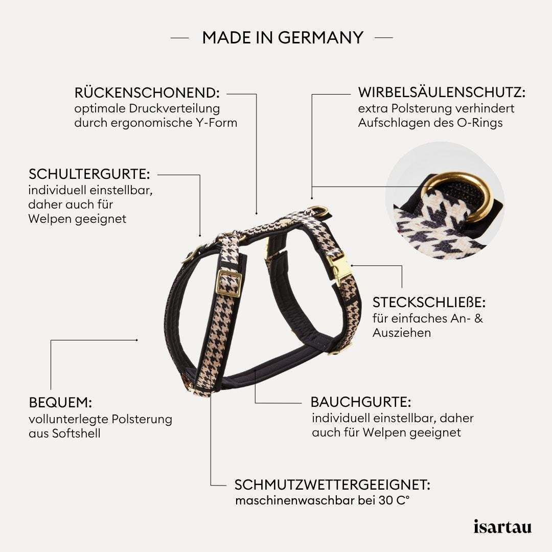 isartau Qualitätsmerkmale bei unserem Brustgeschirr im Design STADTGEFLÜSTER
