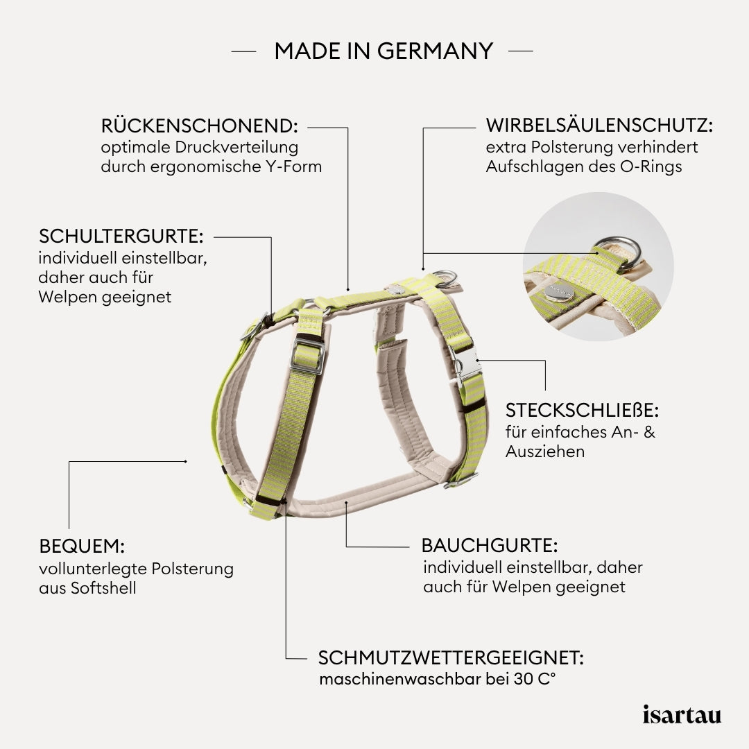 isartau Qualitätsmerkmale bei unserem Brustgeschirr im Design SUNNY