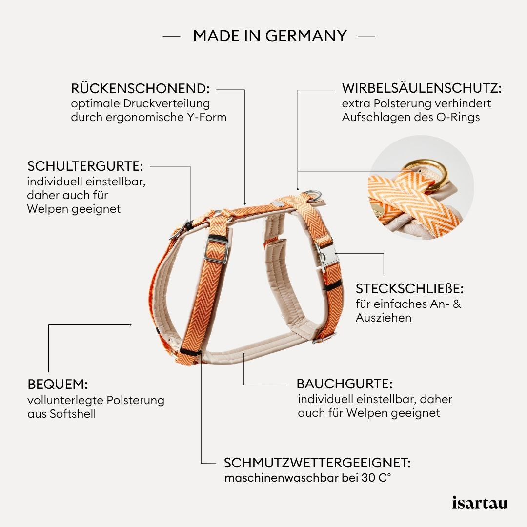 isartau Qualitätsmerkmale bei unserem Brustgeschirr im Design TAENZER