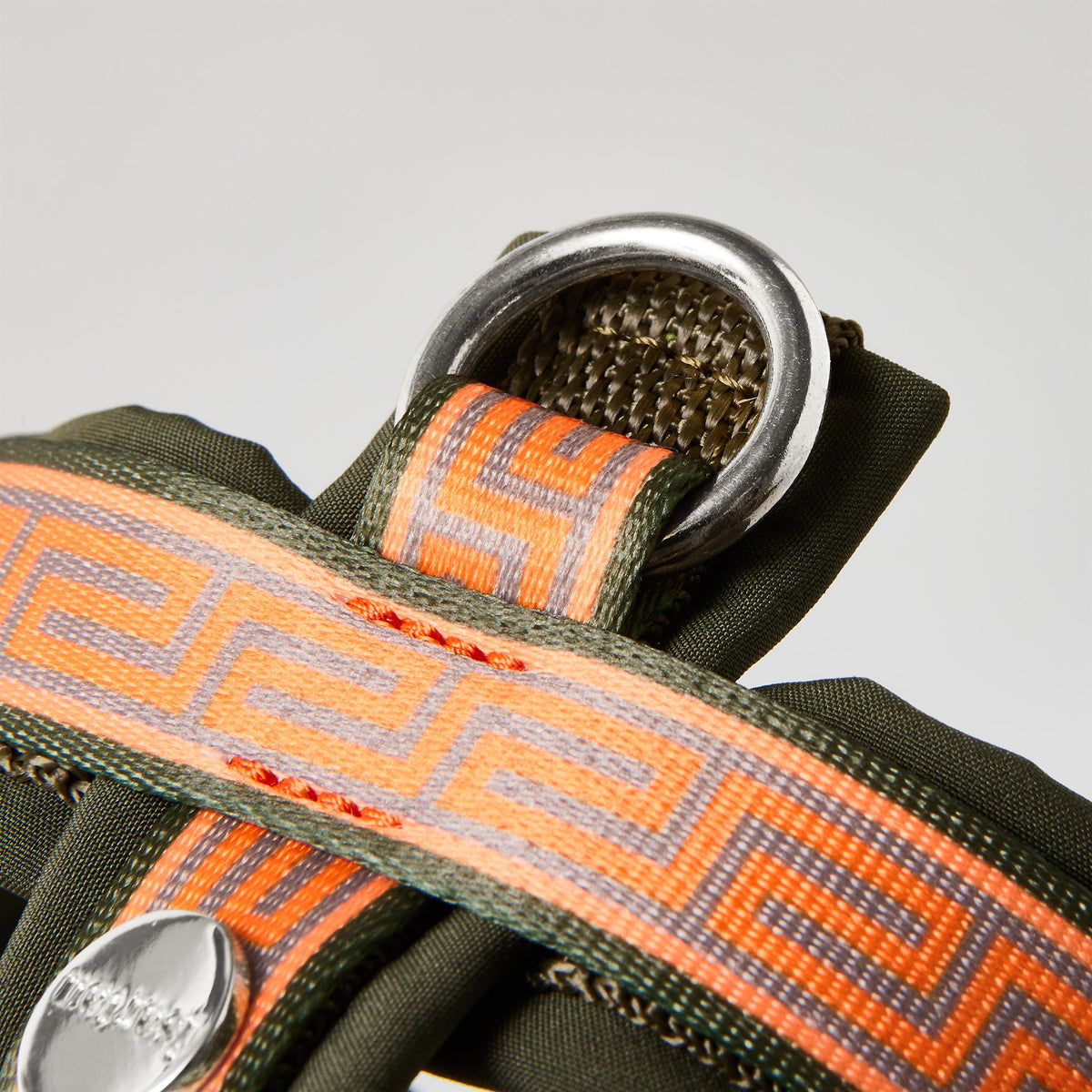 Extra gepolsterter O-Ring zum Einhaken des Karabiners am gepolsterten Hundegeschirr Wellenbrecher mit silbernen Beschlägen