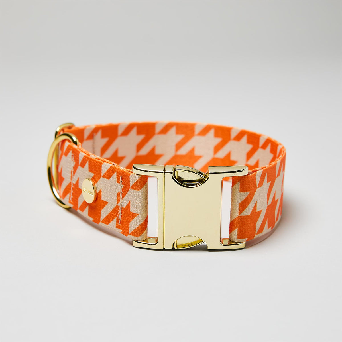 Verstellbares Designerhalsband Wandler, goldfarbene Schließe, Muster Hahnentritt, Beige Orange