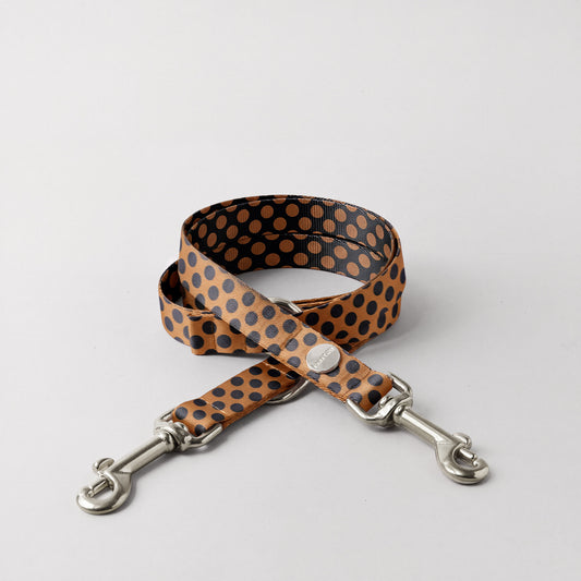 Designerleine POLKA DOTS, Schwarz/Cognac, 250 cm (Umhängeleine)