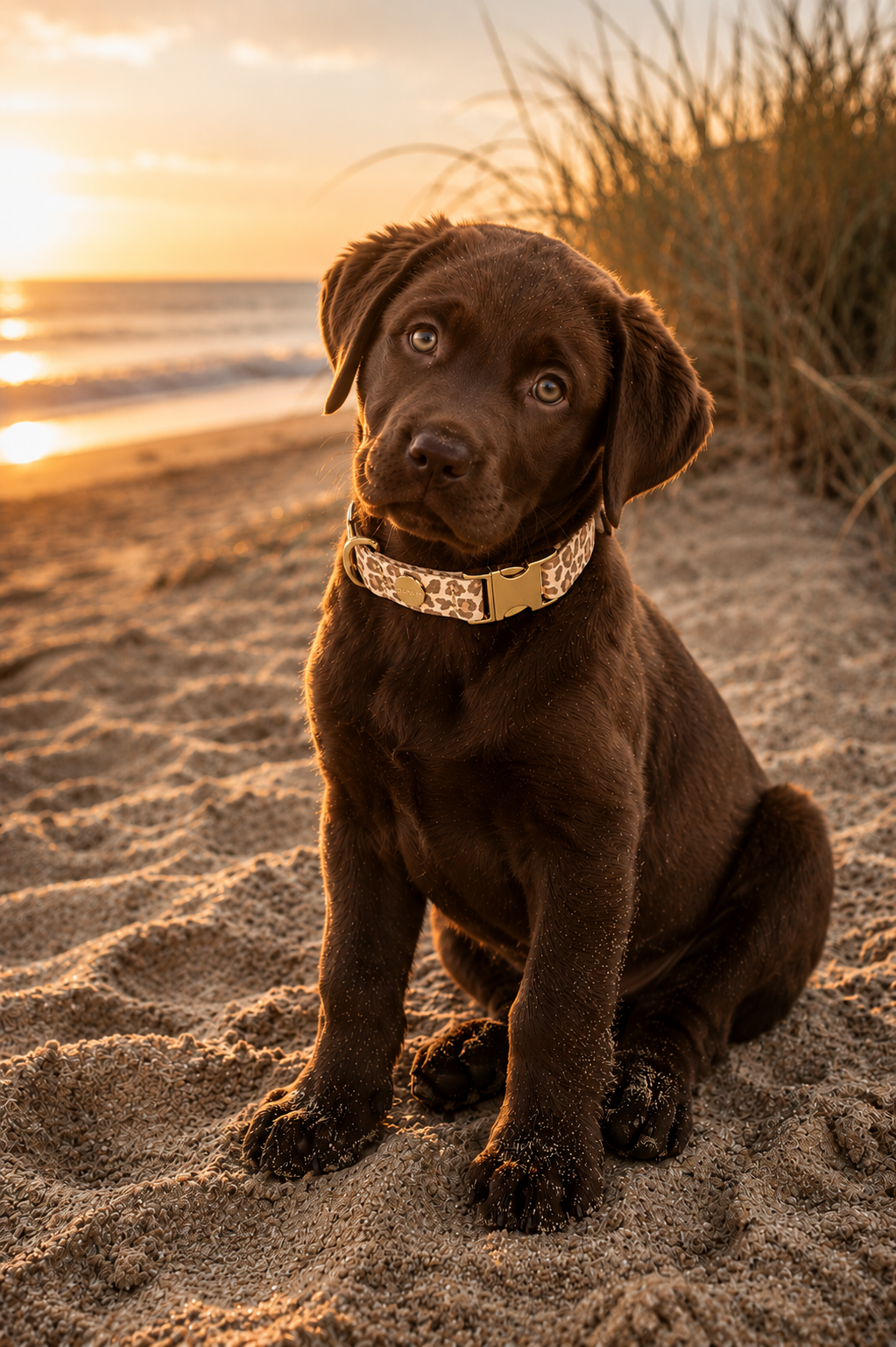 isartau Hundehalsband „Golden Leo“ am Labradorwelpe
