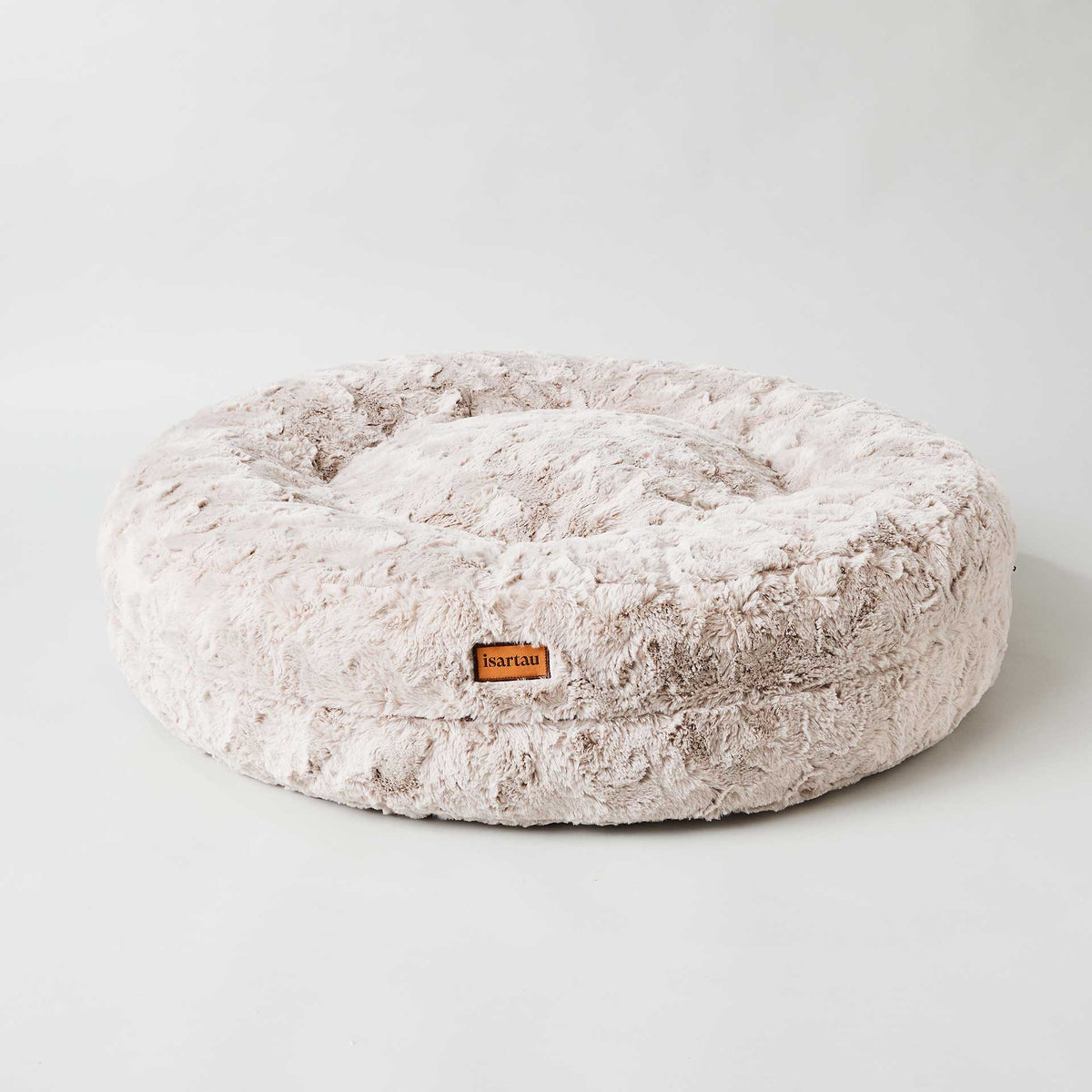 Rundes orthopädisches Hundebett Bagelbettchen aus kurzflorigen Kunstfell Beige