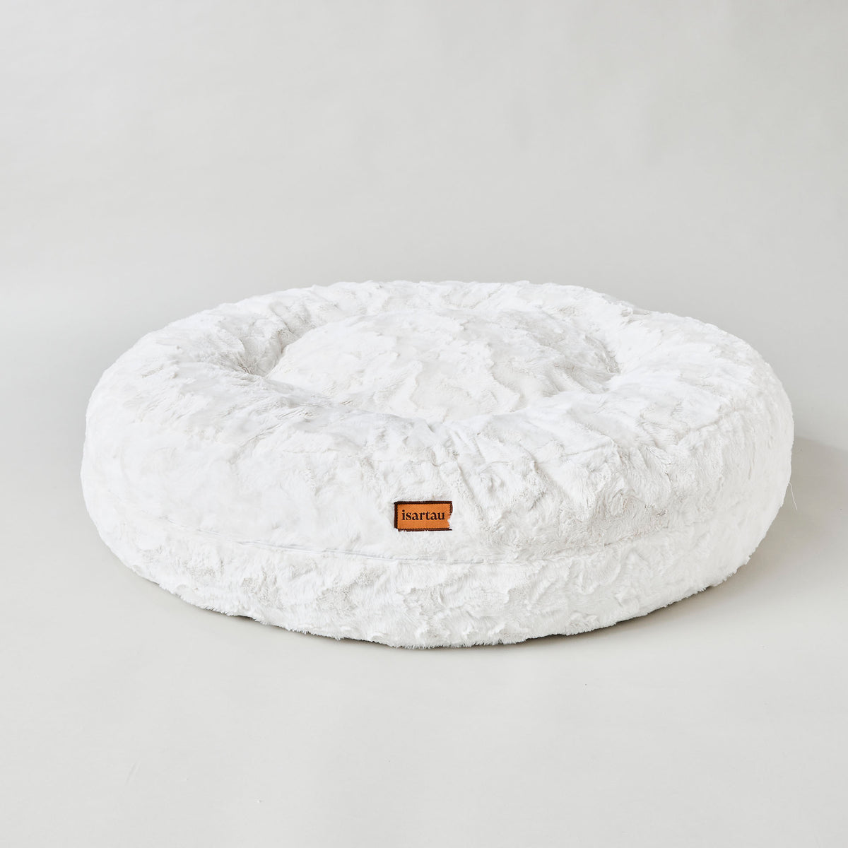 Rundes orthopädisches Hundebett Bagelbettchen aus kurzflorigem Kunstfell Wollweiß
