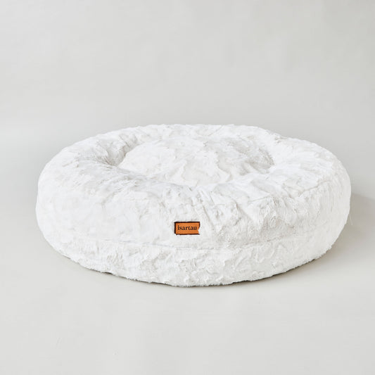 Rundes orthopädisches Hundebett Bagelbettchen aus kurzflorigem Kunstfell Wollweiß
