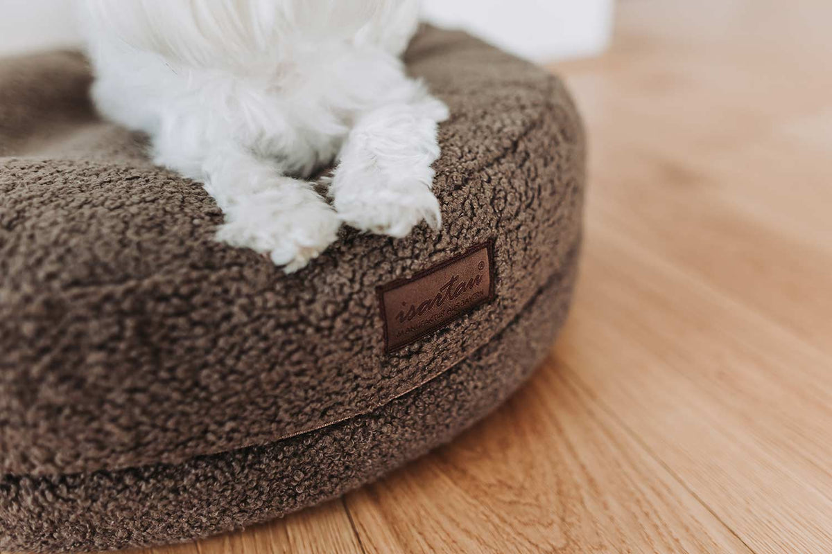 Malteser in Hundebett Bagelbettchen, Teddystoff Braun, Größe S