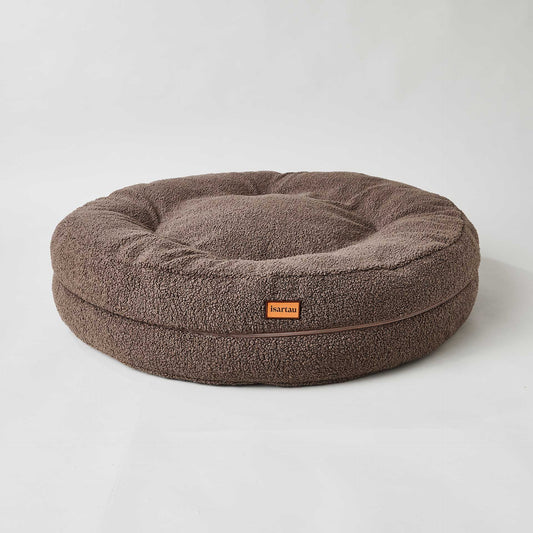 Rundes orthopädisches Hundebett Bagelbettchen aus kuscheligen Teddystoff Braun