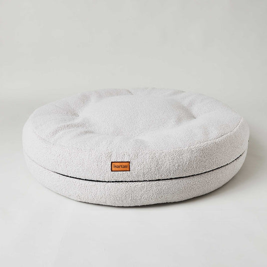 Rundes orthopädisches Hundebett Bagelbettchen aus kuscheligen Teddystoff Hellgrau