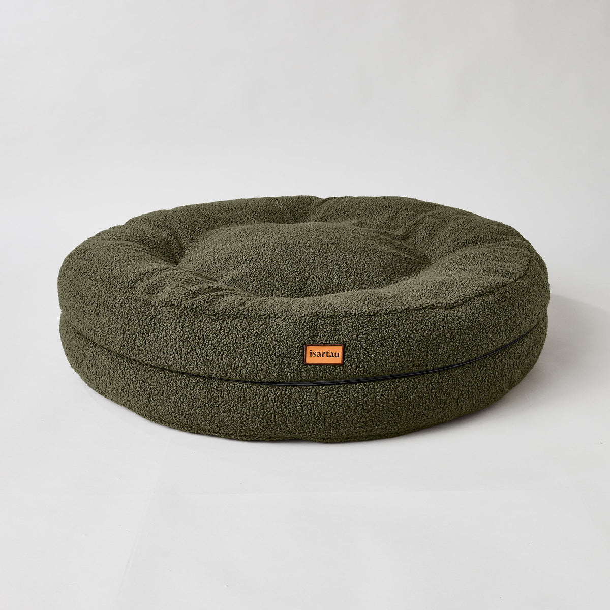 isartau Rundes orthopädisches Hundebett Bagelbettchen aus kuscheligem Teddystoff Olivgrün