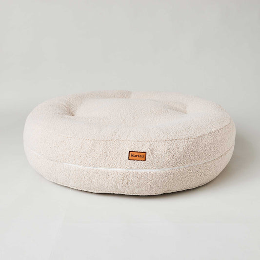 Rundes orthopädisches Hundebett Bagelbettchen aus kuscheligen Teddystoff Sand