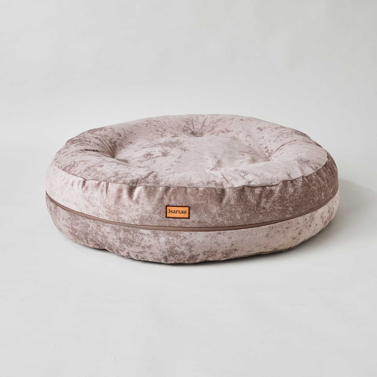 Rundes orthopädisches Hundebett Bagelbettchen aus Polsterstoff Velours Taupe