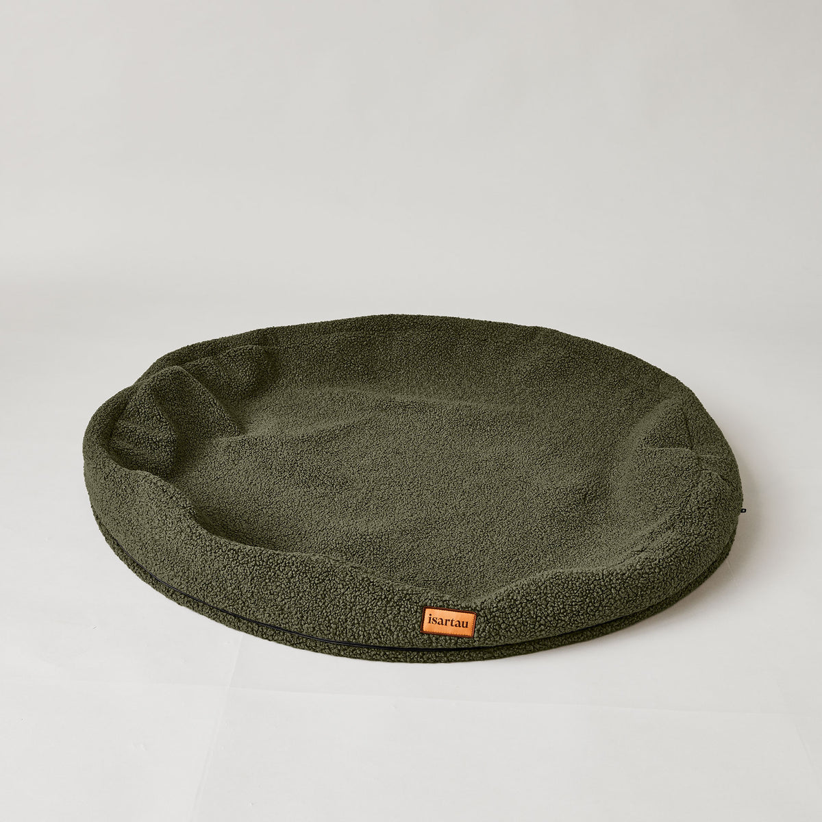 isartau Wechselbezug für rundes orthopädisches Hundebett Bagelbettchen, Material Teddystoff Olivgrün