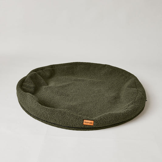 isartau Wechselbezug für rundes orthopädisches Hundebett Bagelbettchen, Material Teddystoff Olivgrün