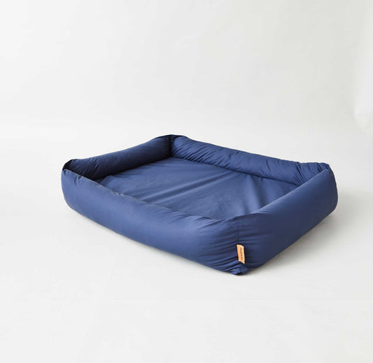isartau Orthopädisches Hundebett Ortho eckig aus Matte und Umrandung, Hygienebezug SAFE Blau