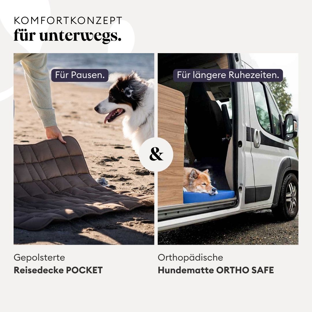 isartau Grafik zum Komfortkonzept der Hunde Reisedecke POCKET in Beige