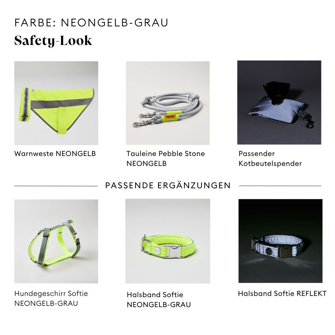 isartau Hundewarnweste Neongelb mit passendem Halsband und passender Leine