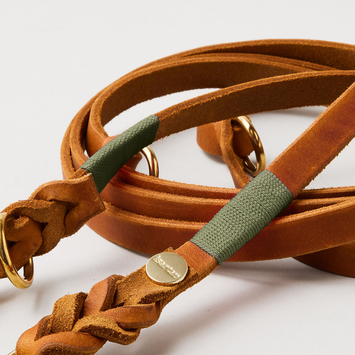 isartau Lederleine SPORTY in Cognac, Takelung Oliv