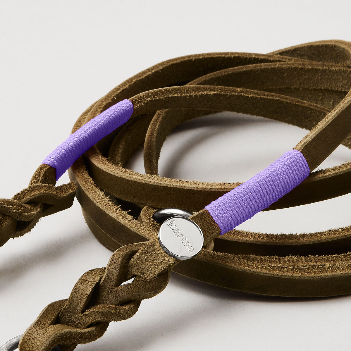 isartau Lederleine SPORTY in Oliv, Takelung Lavendel