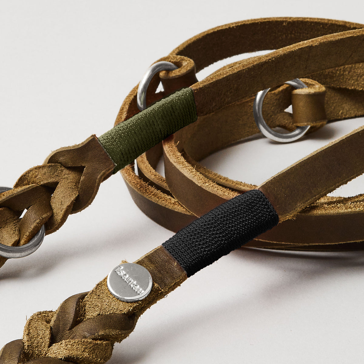 isartau Lederleine SPORTY in Oliv, Takelung Schwarz und Oliv