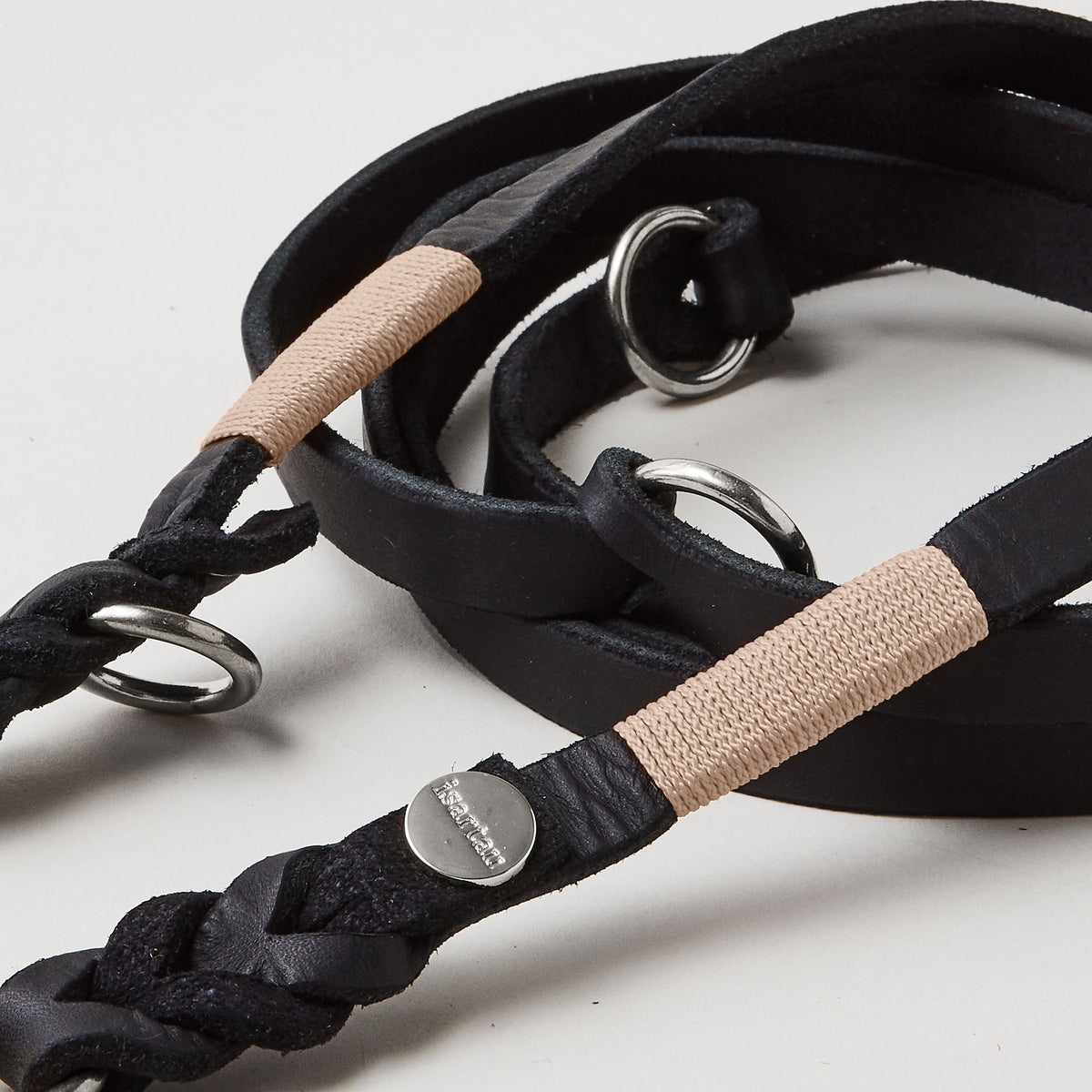 isartau Lederleine SPORTY in Schwarz, Takelung Beige