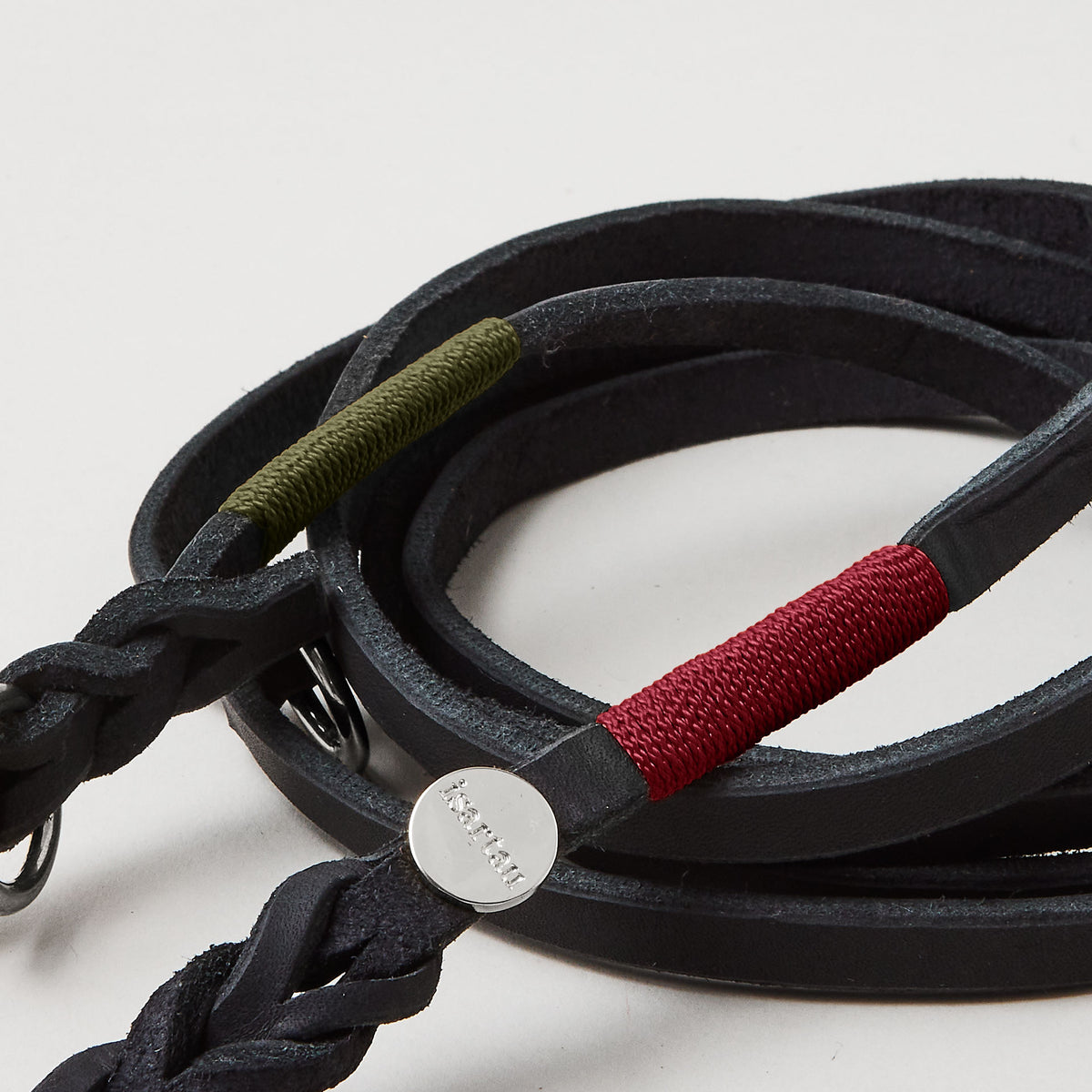 isartau Lederleine SPORTY in Schwarz, Takelung Burgunder und Oliv