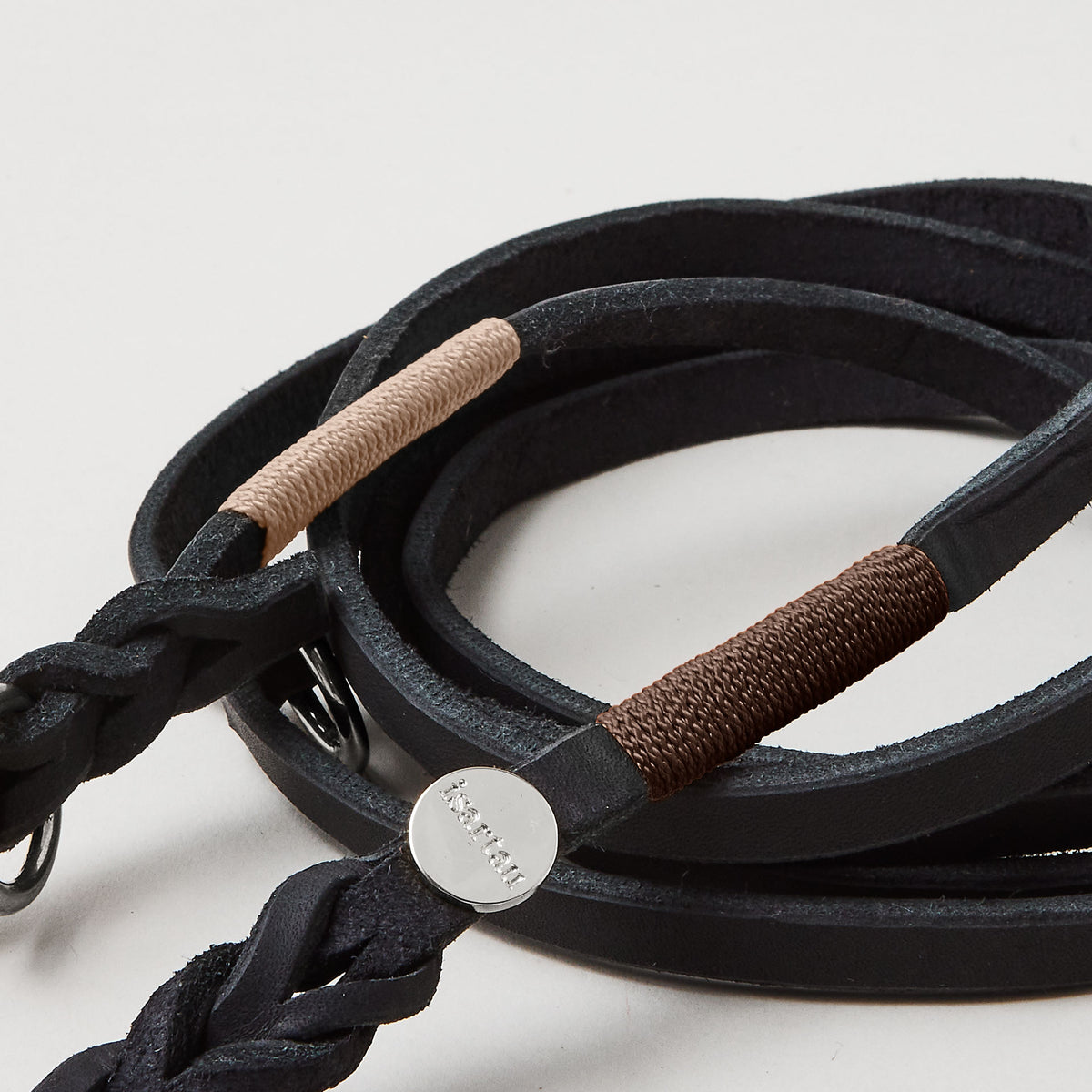 isartau Lederleine SPORTY in Schwarz, Takelung Dunkelbraun und Beige