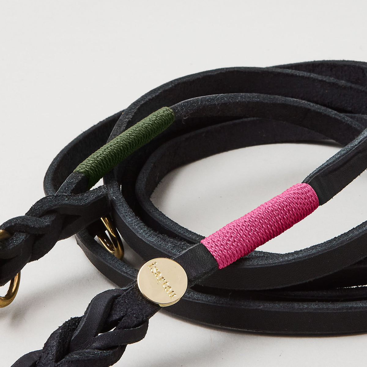 isartau Lederleine SPORTY in Schwarz, Takelung Magenta und Grün