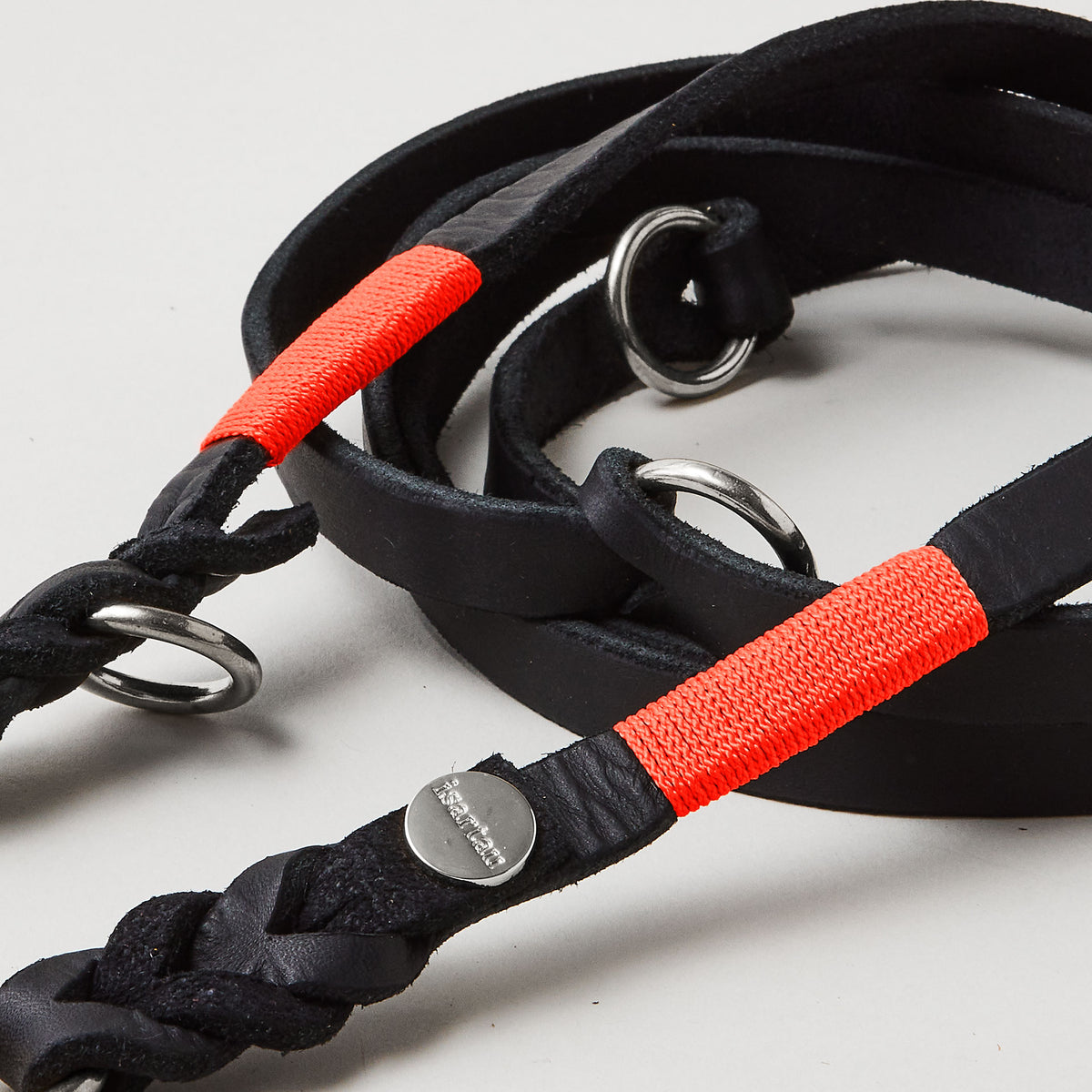 isartau Lederleine SPORTY in Schwarz, Takelung Neonorange