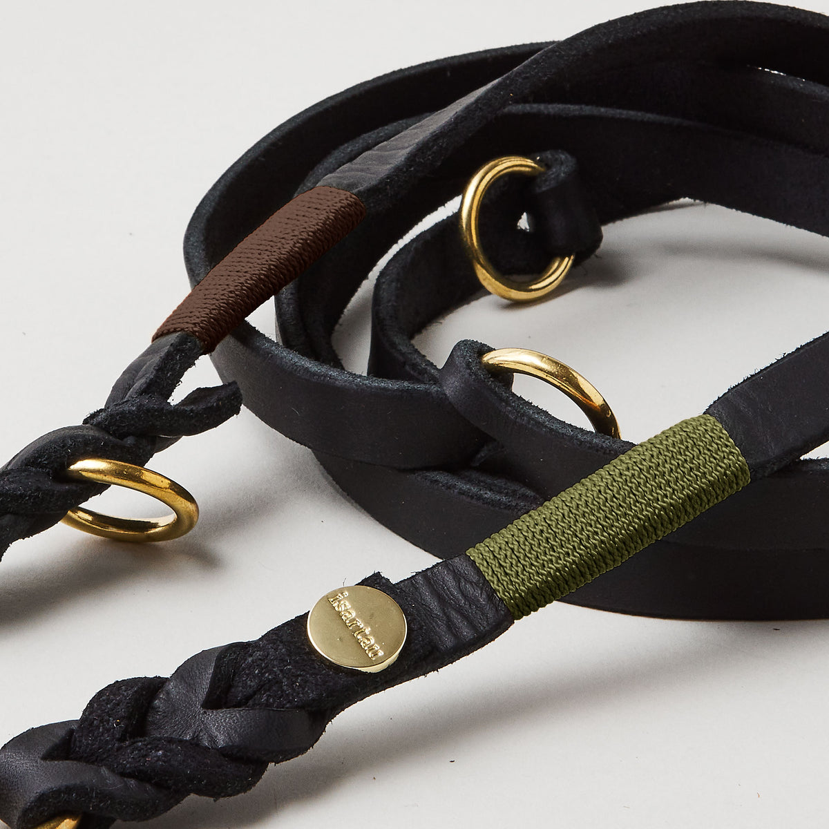 isartau Lederleine SPORTY in Schwarz, Takelung Oliv und Dunkelbraun