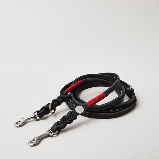 isartau Lederleine SPORTY in Schwarz, für Hunde unter 7 Kilo, Lederbreite 10 mm, Edelstahlbeschläge