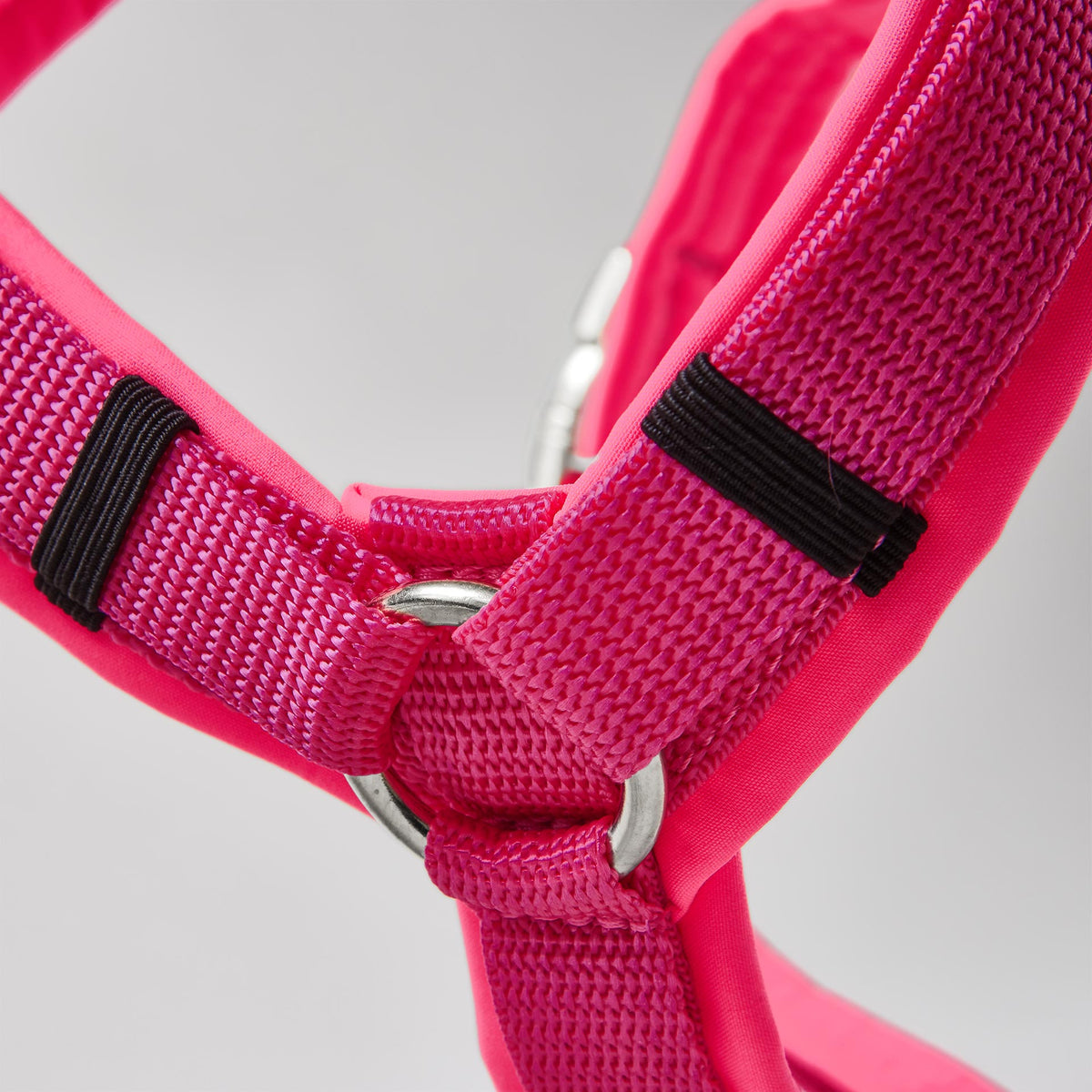 Gepolstertes Hundegeschirr in Y-Form in Neonpink mit silberfarbenen Beschlägen