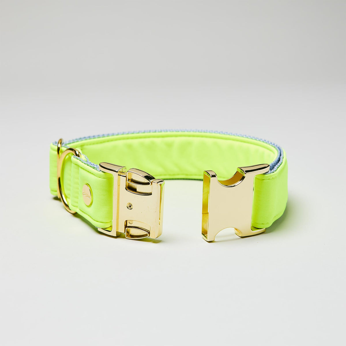 isartau Halsband Softie Neongelb-Grau, goldene Beschläge, Detailansicht