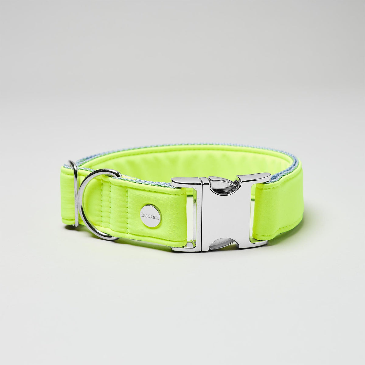 isartau Halsband Softie Neongelb-Grau, silberne Beschläge