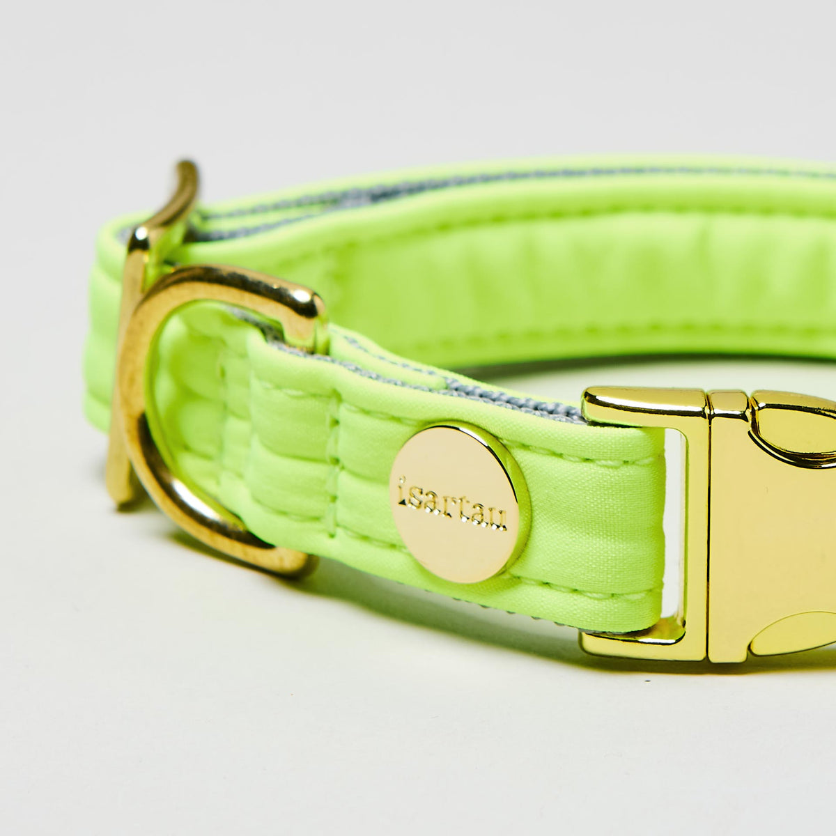 isartau Halsband Softie Neongelb-Grau, goldene Beschläge, Detailansicht