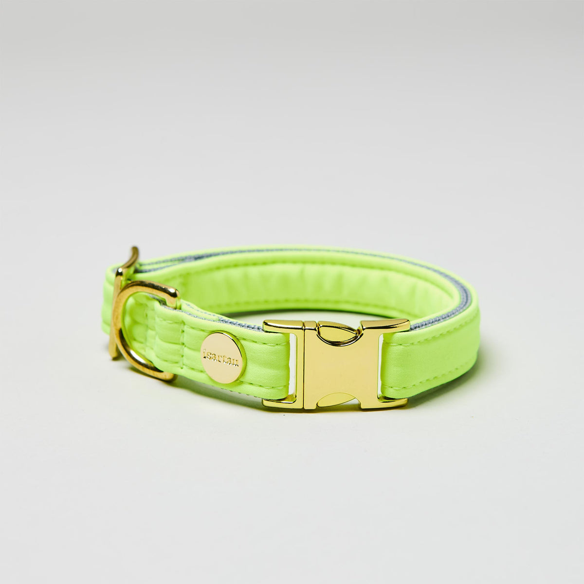 isartau Halsband Softie Neongelb-Grau, goldene Beschläge