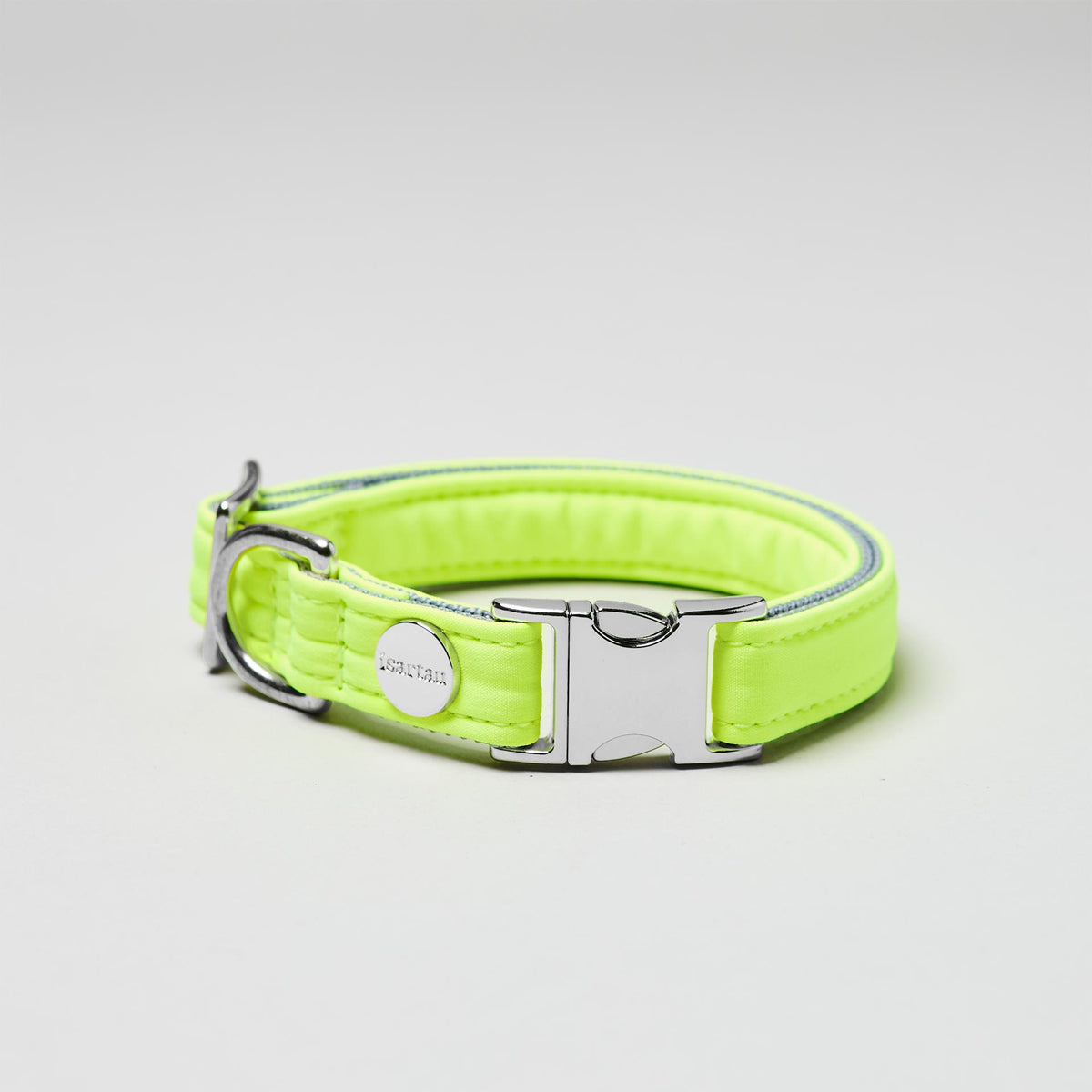 isartau Halsband Softie Neongelb-Grau, silberne Beschläge