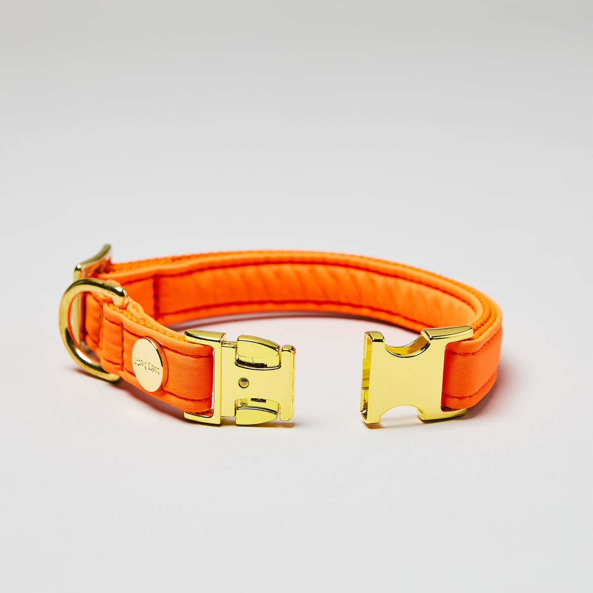 isartau Halsband Softie Neonorange, goldene Beschläge, Detailansicht