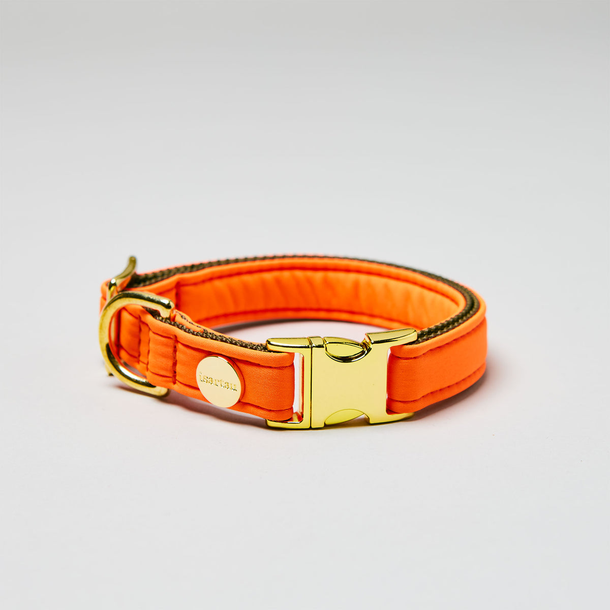 isartau Halsband Softie Neonorange-Oliv, goldene Beschläge