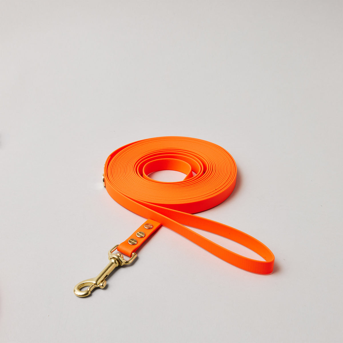 Schleppleine mit Handschlaufe in Neonorange, Bolzenkarabiner aus Messing, 9mm breit, für Hunde bis 7 kg