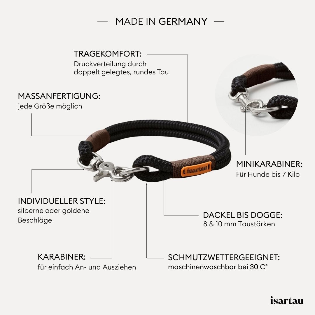 isartau Tauhalsband Black Mamba Dunkelbraun, feste Halsung, Produktdetails