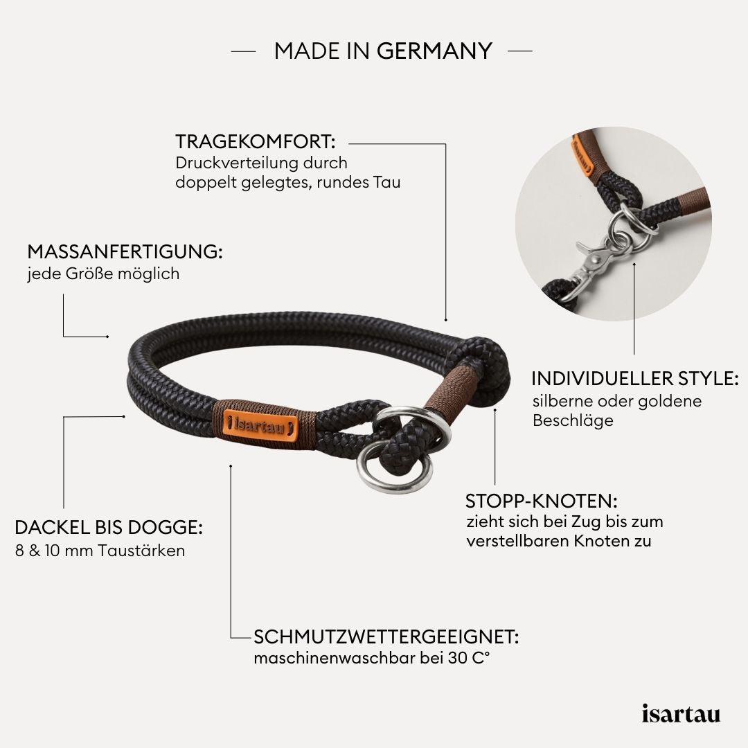 isartau Tauhalsband Black Mamba Dunkelbraun, Zugstopp, Produktdetails