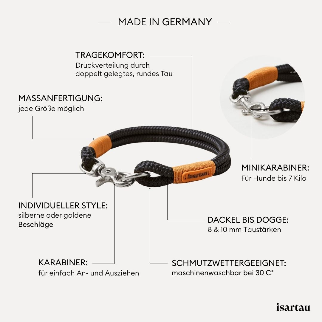 isartau Tauhalsband Black Mamba Rost-Orange, feste Halsung, Produktdetails